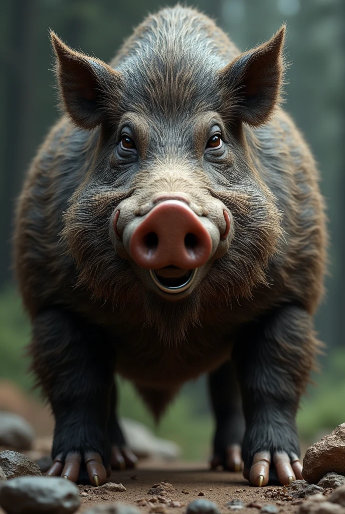 a furry boar with nose ring storng