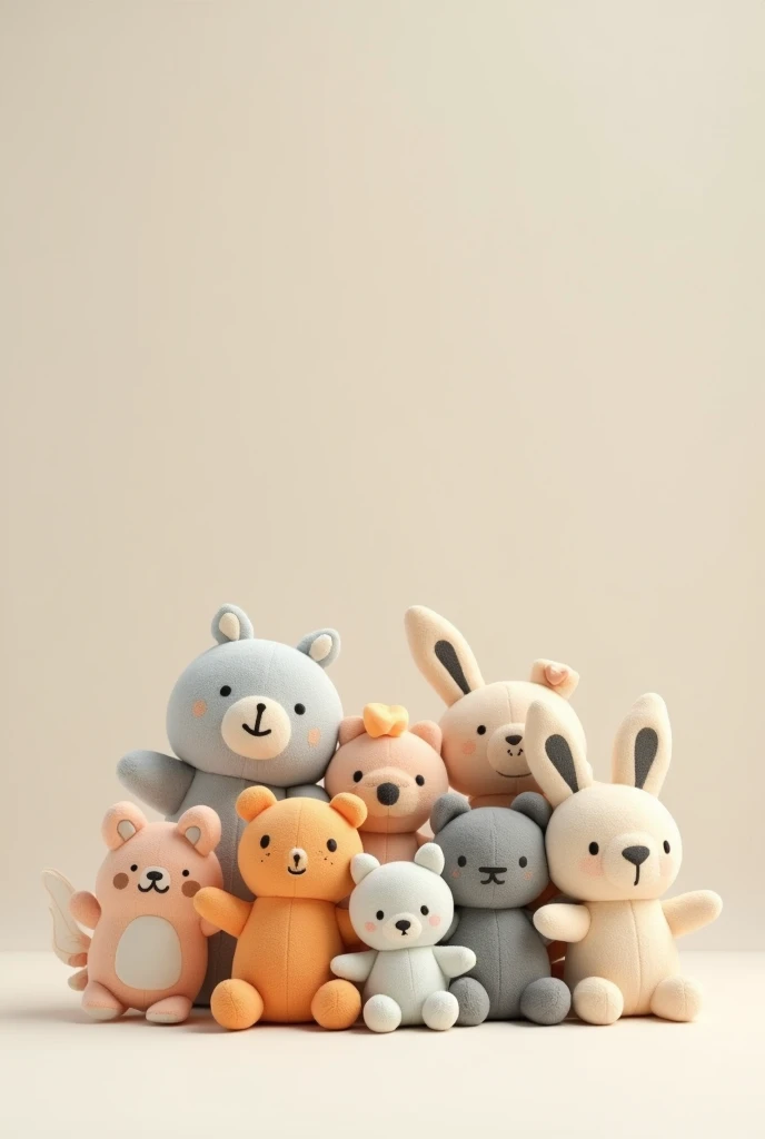 (photorealism:0.1), plush toys, in a circle on a surface, schematic style