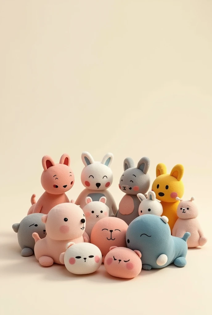(photorealism:0.1), plush toys, in a circle on a surface, schematic style