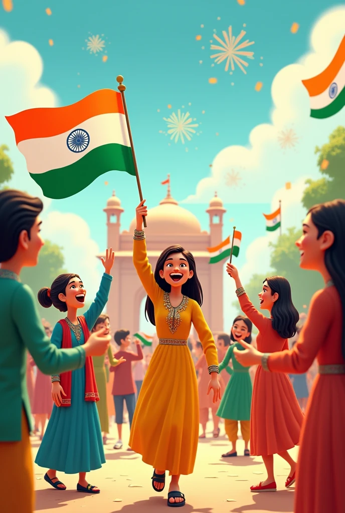 Write Happy independence day in india animation 