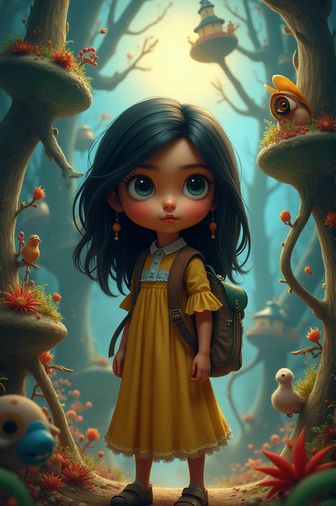 Create the character Coraline in the strange world, character skin tone brown