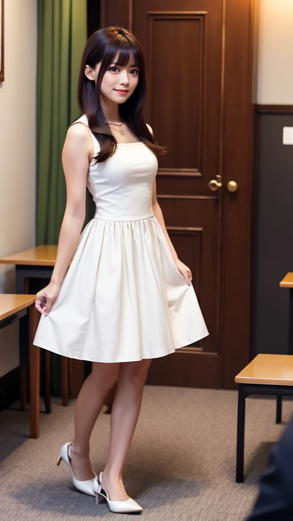 A woman is standing in a room wearing a white dress., Female protagonist, Also, Female protagonist 👀 :8, Style Game Square Enix, sayori, ayami kojima amano, Inspired by Ryusuke Fukahori, For whom?, makoto shinka, kasumi arimura style 3/4, Female Characters, jin kagetsu