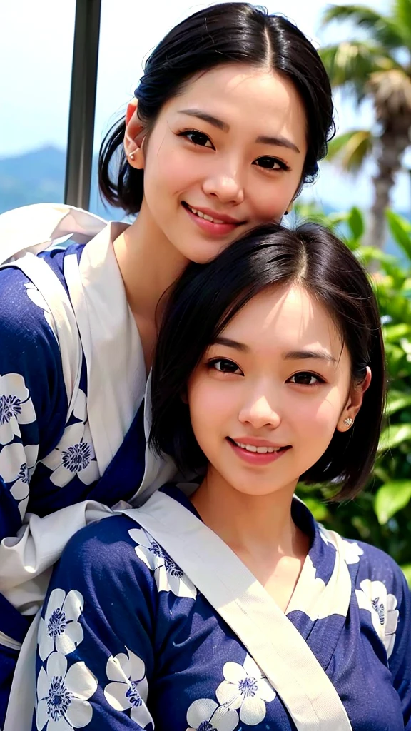 (1 woman:1.99)、(Wide forehead、Very short hair、Very small amount of hair、Forehead、Fuji frame:1.1)、Sunburn、、Naughty、Happy expression、満面のsmile、Weakness、love、I feel very comfortable alone、(She's smiling as she talks、yukata、sheet: 1.5),((Very sleepy、Improves skin texture,smile、Narrow eyes、Very weak eyesight、Very weak eyeliner、Eyes slightly closed、I know the shape of your head、Oval Face))、(slicked back hair:1.25)、(16K、Photographic, Raw photo, Mastepiece, Highly detailed photos, Digital SLR, Best Quality、Photorealistic:1.4), Super hello nothing, (Both eyes open、tilting your head:1.3)、(whole body:1.7)