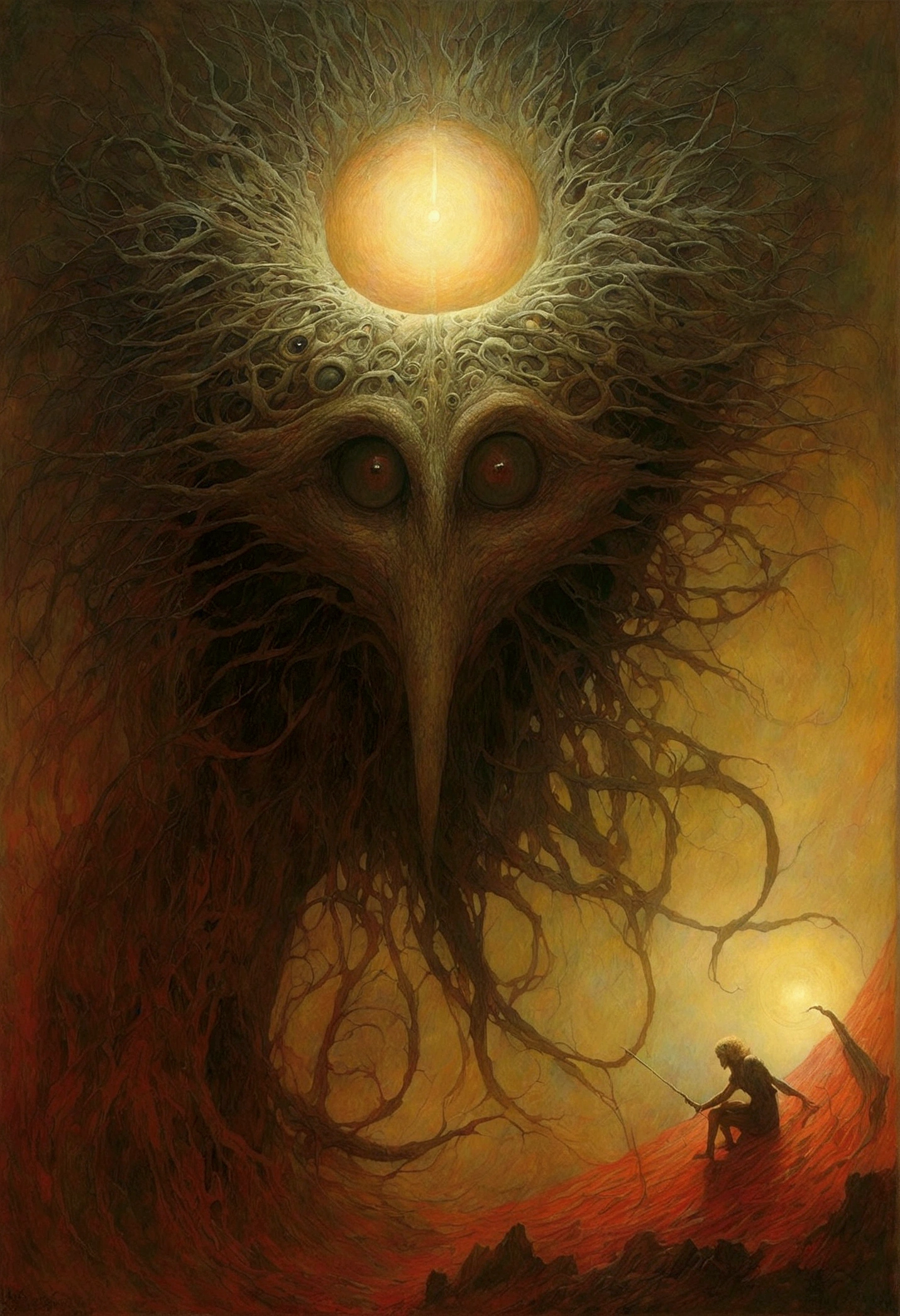 Mythical creatures, author：By Zdzisław Beksinski, Mucha、red、Big eyes、Azathoth