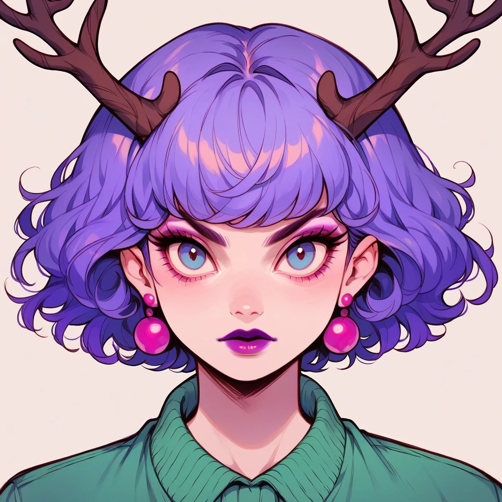 score_9, score_8_up, score_7_up, score_6_up, bg4, fierce Jackalope, antlers, short hair. purple black and fuchsia, colourcore