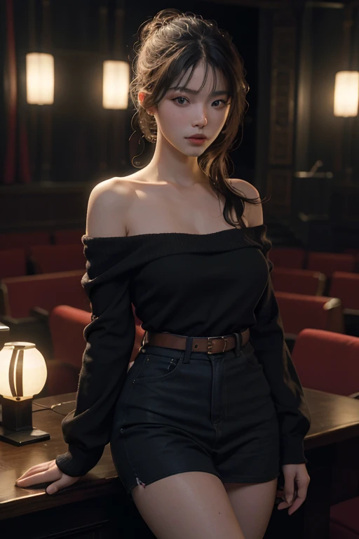 best quality, masterpiece, ultra high resolution, (lifelike:1.4), original photo, 1 girl, Off the shoulders, Cinema lighting,Beautiful nipples,A beautiful girl with a beautiful appearance,