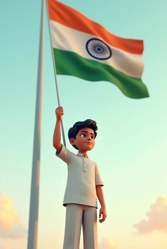 A boy whose name is Aaqib salute to indian flag and had a flag in his hand