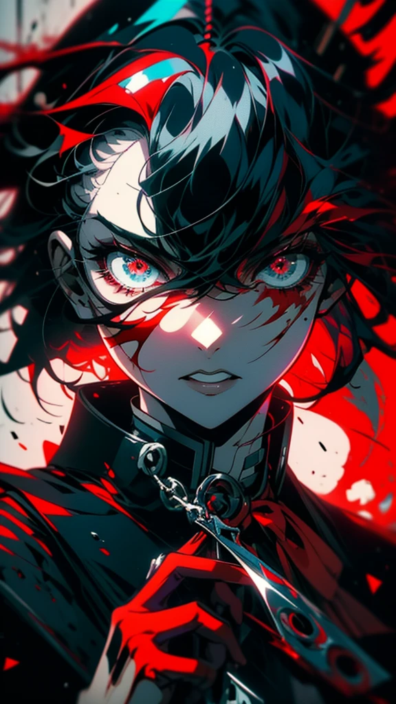 a close up of a person with a Bloody face and a Bloody hand, persona 5 art style wlop, gapmoe Yandere grimdark, Inspired by Ryuko Kawabata, Inspired by Urakami Gyokudō, Bloody + Concept Art, Yandere, gapmoe Yandere, Burning, Yandere. expensive, Tokyo Ghoul