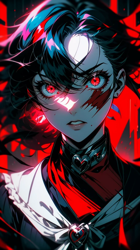 a close up of a person with a Bloody face and a Bloody hand, persona 5 art style wlop, gapmoe Yandere grimdark, Inspired by Ryuko Kawabata, Inspired by Urakami Gyokudō, Bloody + Concept Art, Yandere, gapmoe Yandere, Burning, Yandere. expensive, Tokyo Ghoul