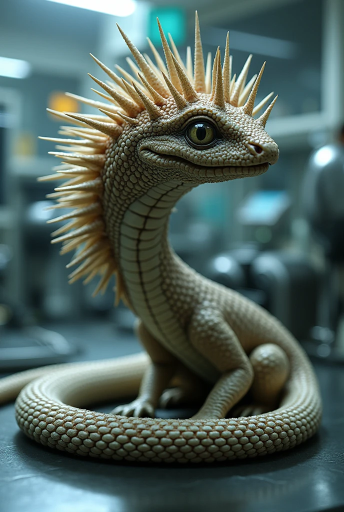 Create an animal whose DNA is combined, namely a hedgehog and a snake, which are combined in a laboratory. 