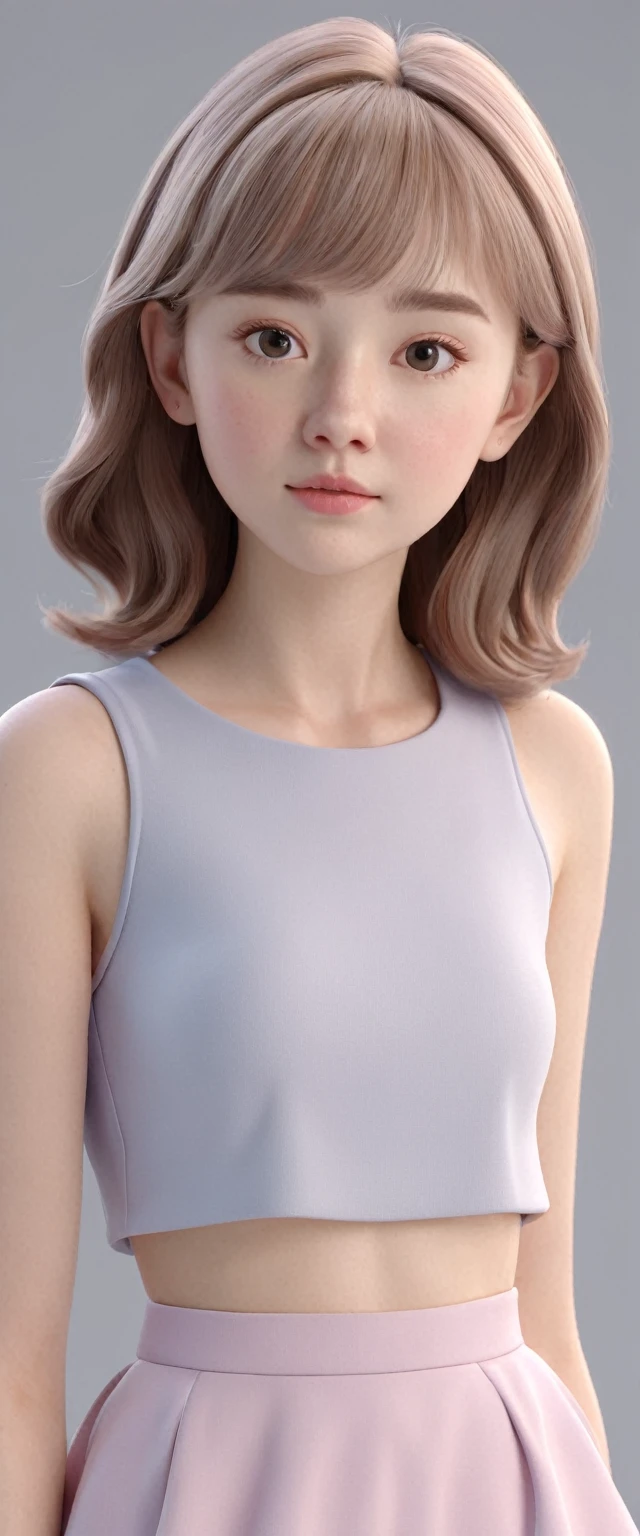 Delicate 3D PVC model of cute young girl, looking at viewer, soft smooth lighting, with soft pastel colors, 3d icon clay render, 120mm lens, 3d blender render, trending on polycount, modular constructivism