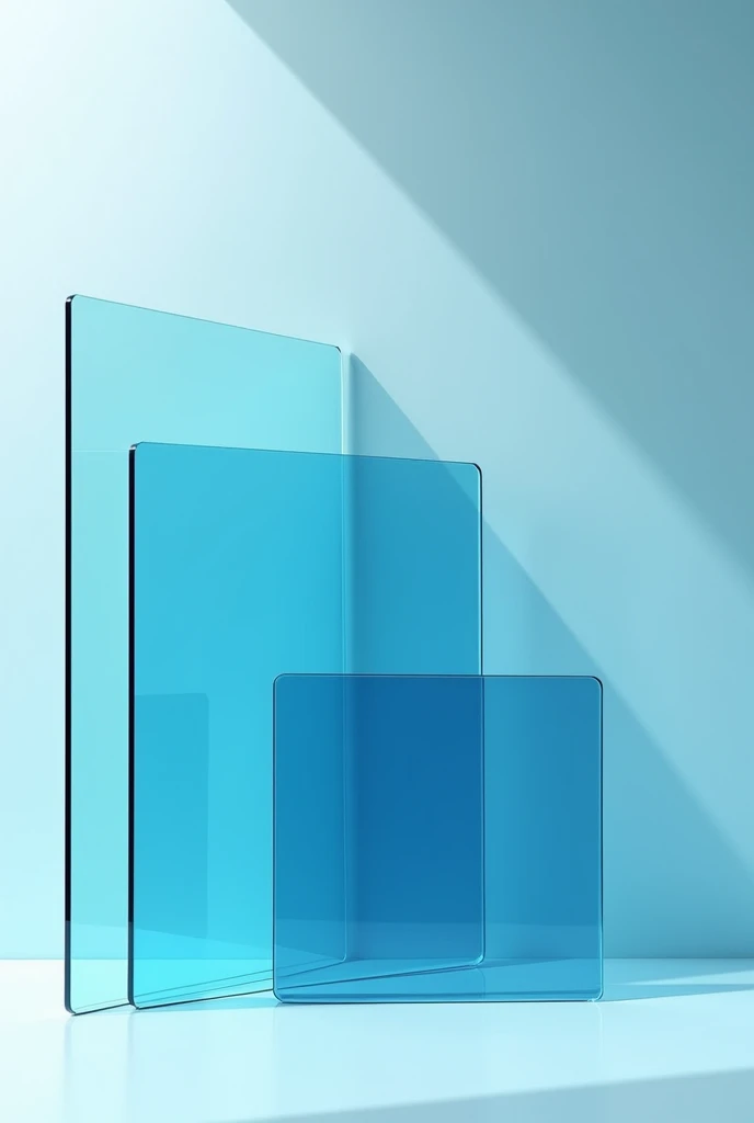 Gutierrez Glass with the motto of excellence and quality, sky blue color, 3 sheets of glass one on top of the other and standing in the corner color