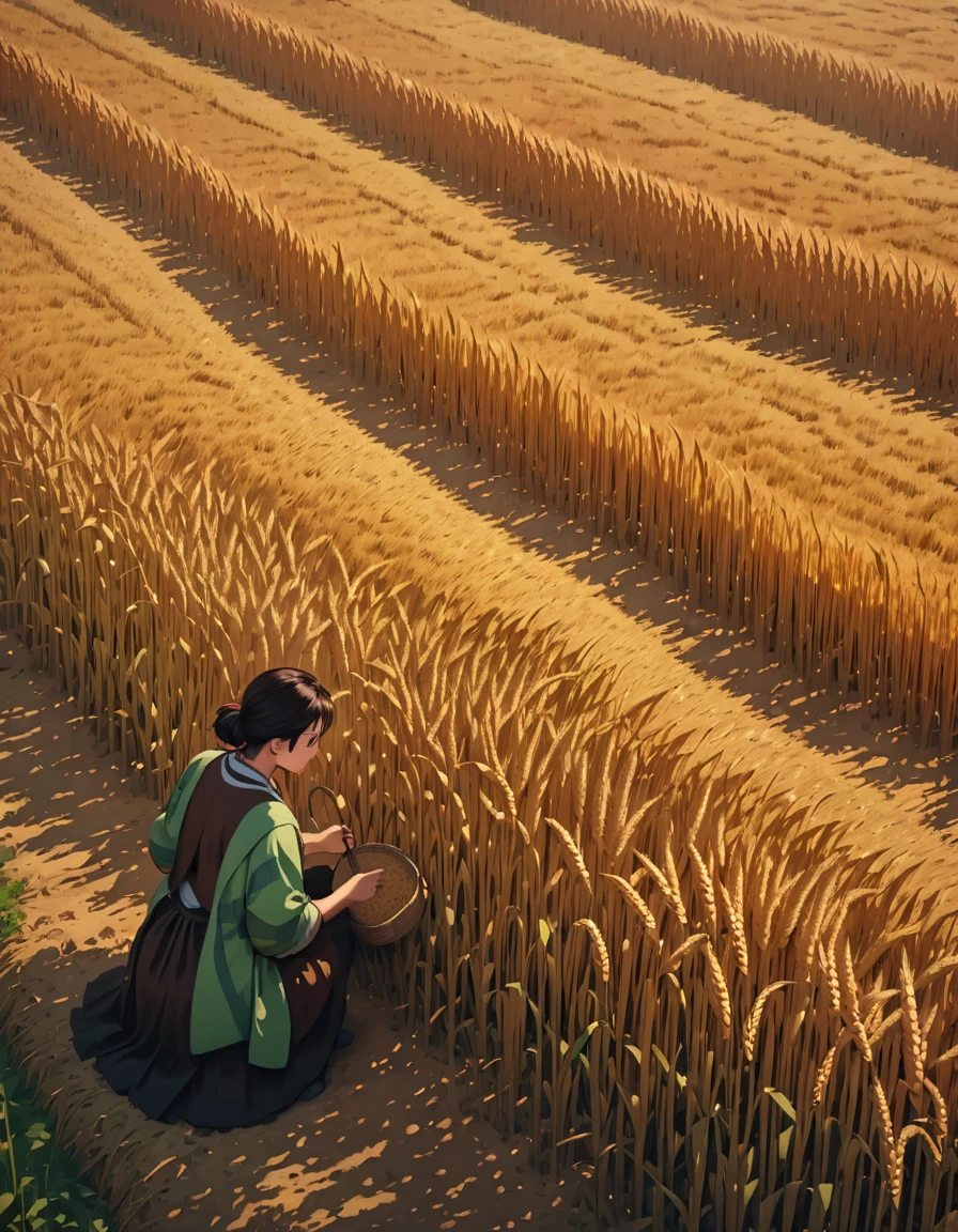 masterpiece, Best Quality, (Highly detailed 8k unified CG wallpaper) (Best Quality), (best illustration), (best shadow) nature harvest wheat, super meticulous , people working in the field --v6