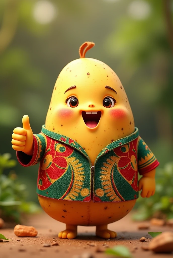 Cute little potato in a Pantanal shirt, giving a thumbs up and happy.