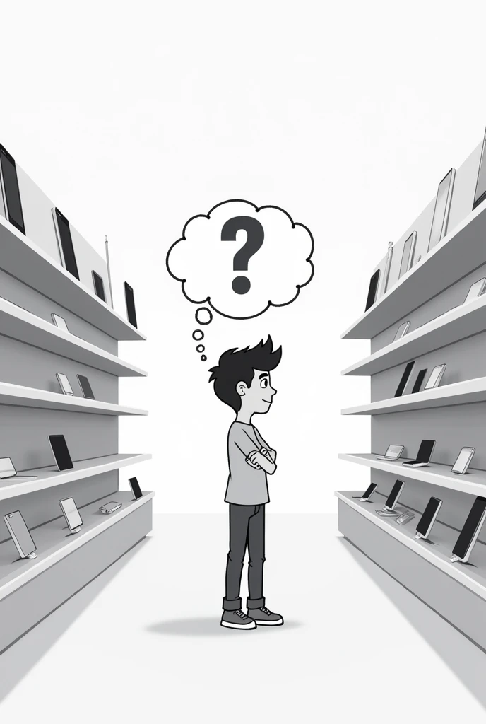 easy drawing
A customer looking at two similar celphone on the different shelf and each priced differently.
*Customer Thought Bubble:* "Which one is worth my money?"