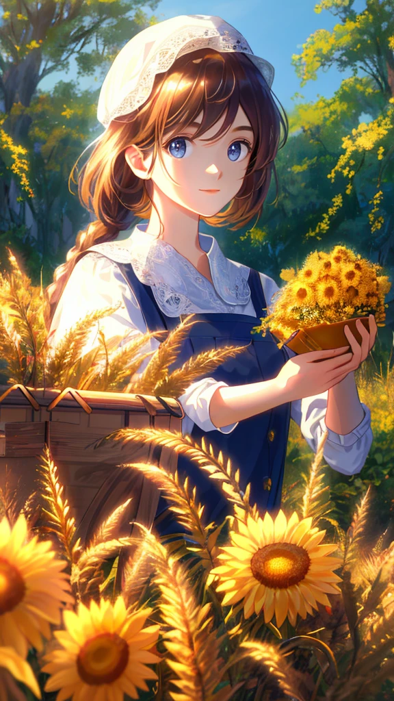 masterpiece, Best Quality, (Highly detailed 8k unified CG wallpaper) (Best Quality), (best illustration), (best shadow) nature harvest wheat, super meticulous , people working in the field --v6
