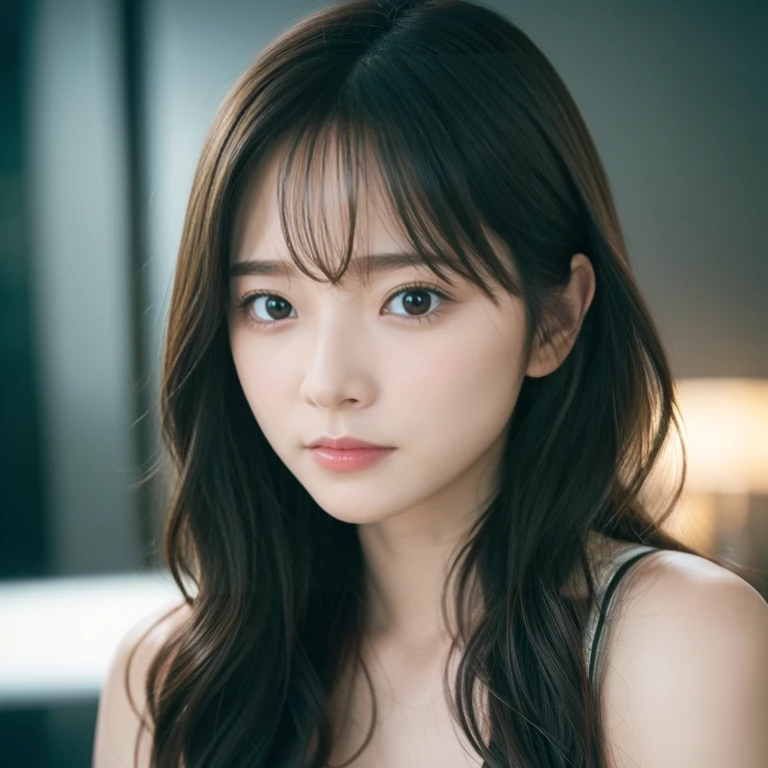 movie, Film Portrait Photography, One person, Shoulder-length wavy hair, Calm, Calm, (Realistic eyes, Natural skin texture, Realistic facial details), Soft and dramatic lighting, Depth of written boundary, Bokeh, Vivid details, In detail, Surreal, 35mm Film, Blurred,Film Grain