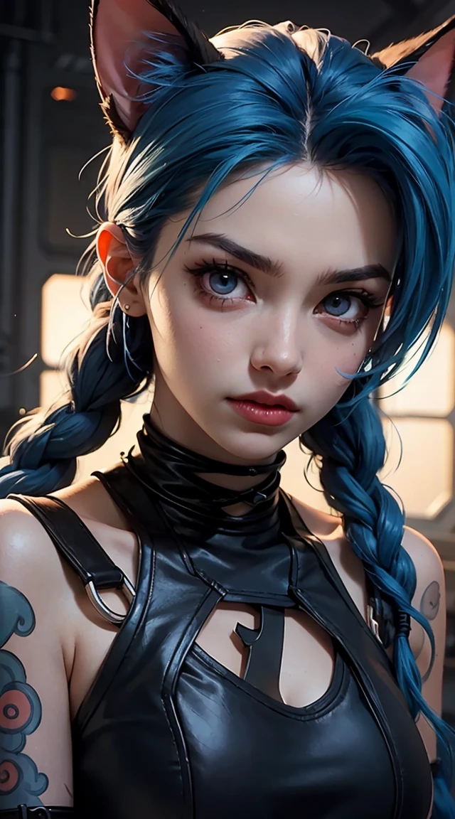 Jinx from League of Legends and Darth Vader with cat ears, Close-up 