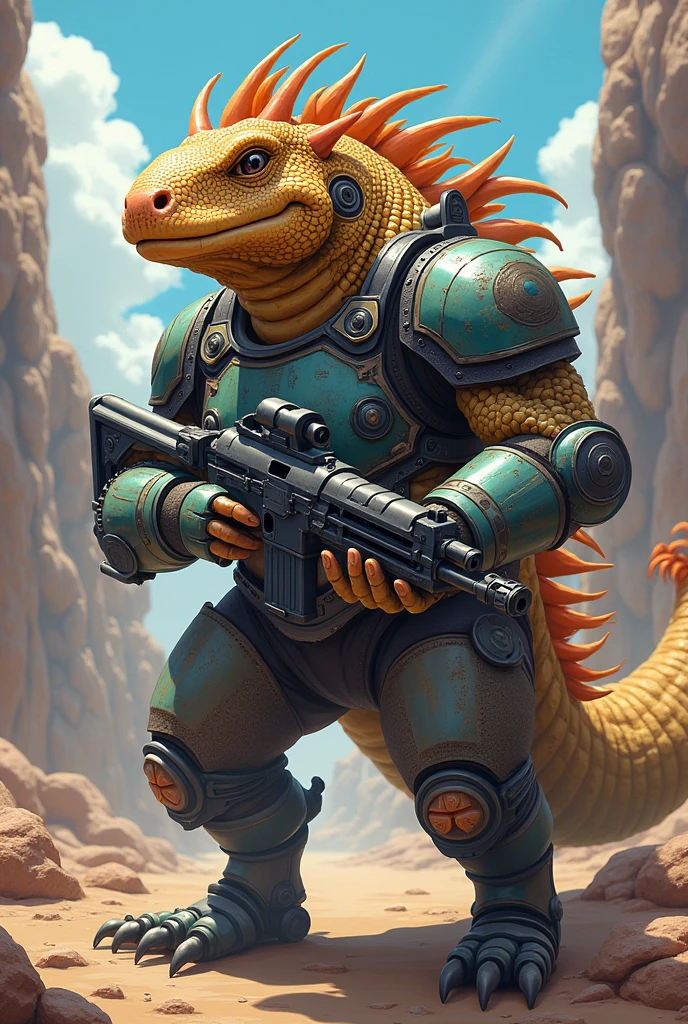 Armadillo Lizard
Personified
Armed
Anime style
I want it to have a sense of dynamism
