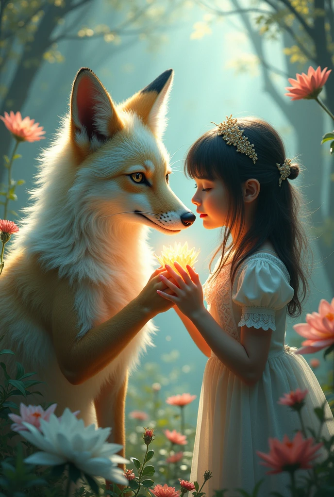 Kitsune licking the girl's Buseta 