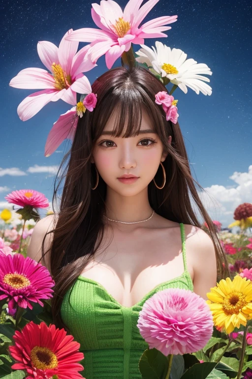 A monster with a beautiful girl's upper body on top of a giant flower