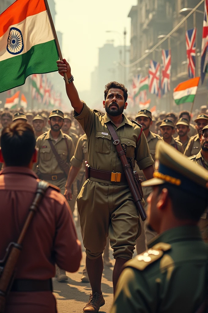 Generate image where Indians stammering Britishers on independence day