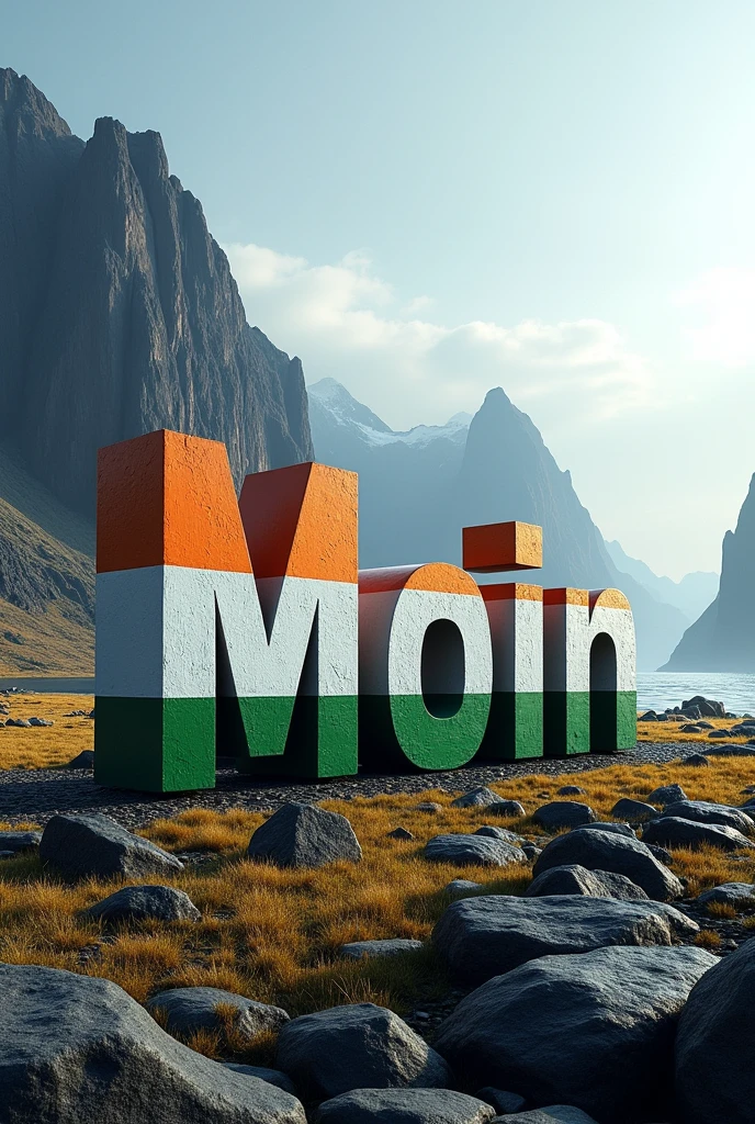 15 August a big iceland and stone type 3d name "Moin" Indian flag 
