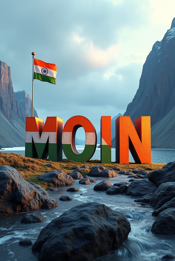 15 August a big iceland and stone type 3d name "Moin" Indian flag
