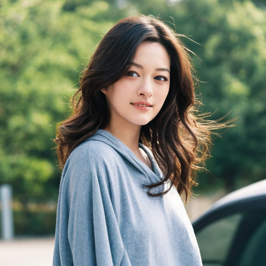 1girl, upper body, Realistic photograph best quality portrait of a beautiful gorgeous young cute Asian woman, 24yo., looking at viewer, detailed face, Realistic texture human skin, bright glowing face, droopy hooded eyes, wavy nose, wind tousled bob hair, riverside, (((young Marion Cotillard blended face mixed with young Anne Hathaway))), wearing fossil grey t-shirt, hand up to swing up hair, flirting smiling portrayal, ethereal girl, intimate lighting sturdy, real photo, brown eyes, best quality, masterpiece, Leica SL3, Summicron-SL 75mm ASPH, F/1.8, (cinematic still:1.2), Film Never Die Kiro 400 film, bokeh, rim lighting, silhouette, shallowed depth of field,