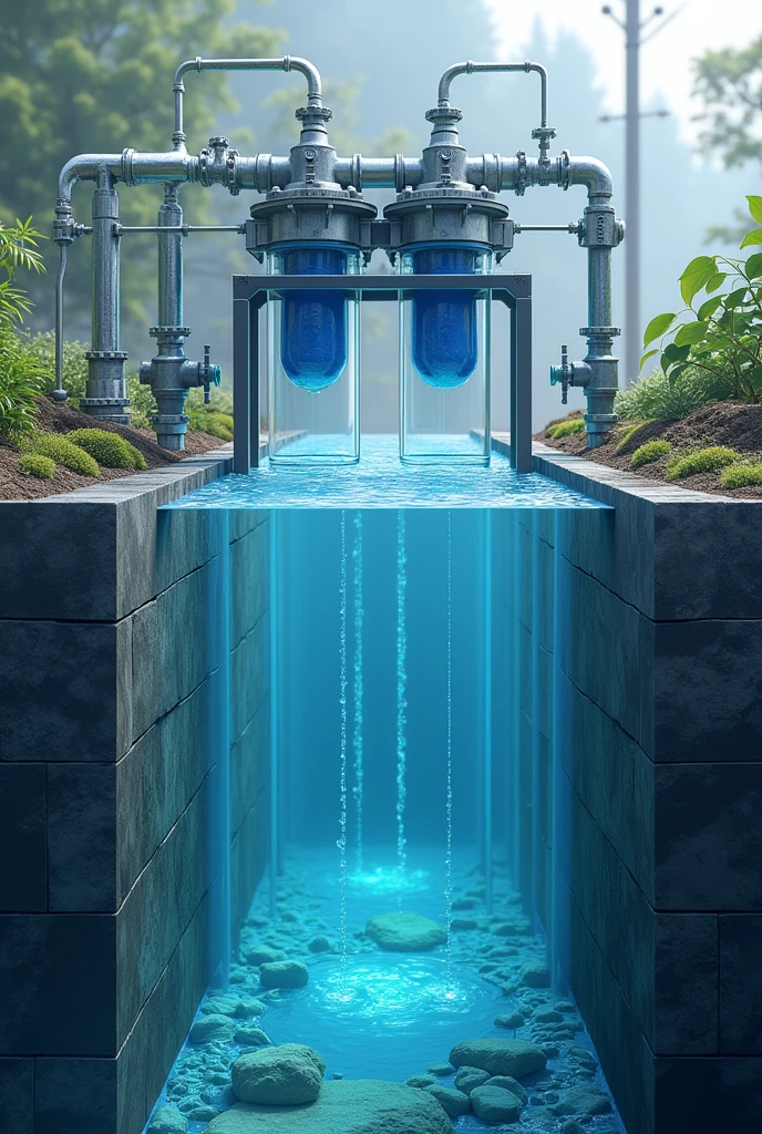 Find an image that shows a water separation system, where contaminated water is prevented from mixing with clean water. This could include images of filtration systems or barriers