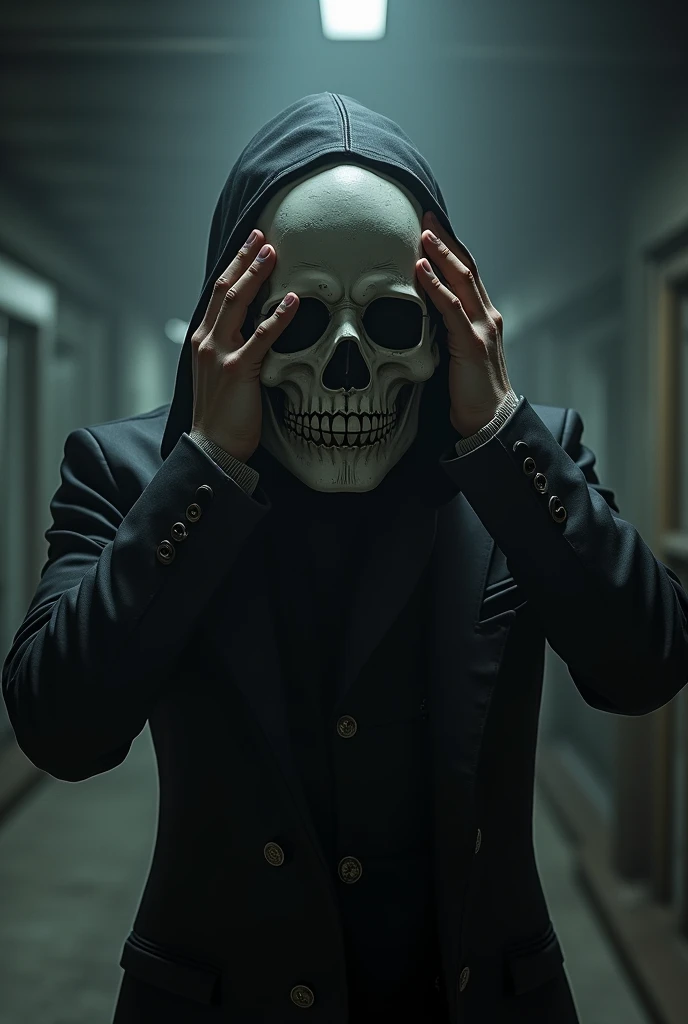 Ken Kaneki putting on his ghoul mask