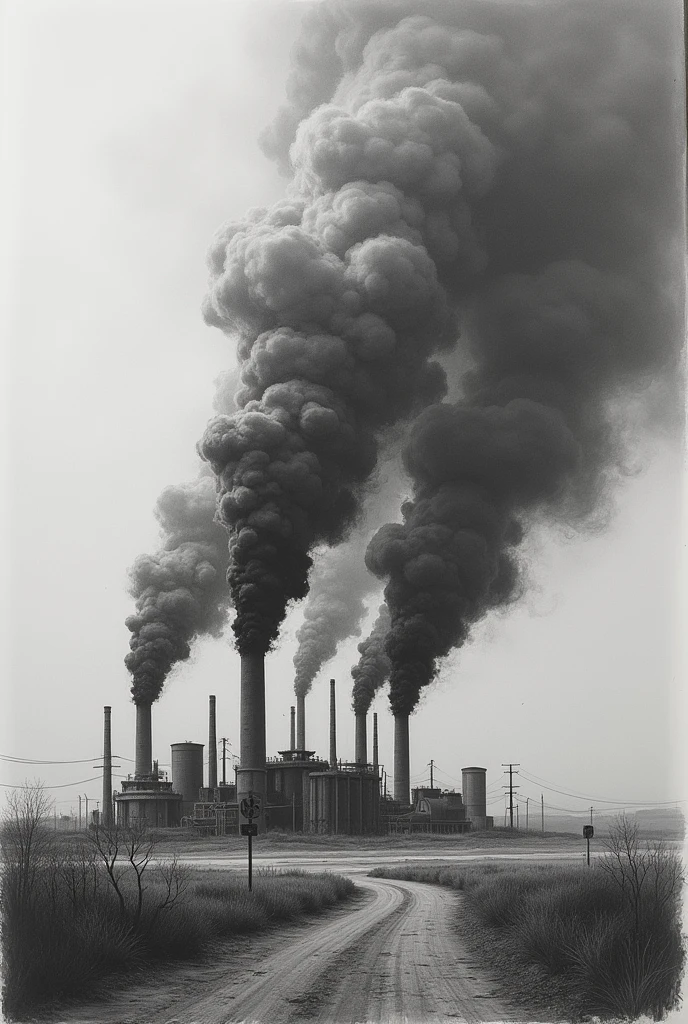 A drawing of CO2 emissions and a hazard symbol.