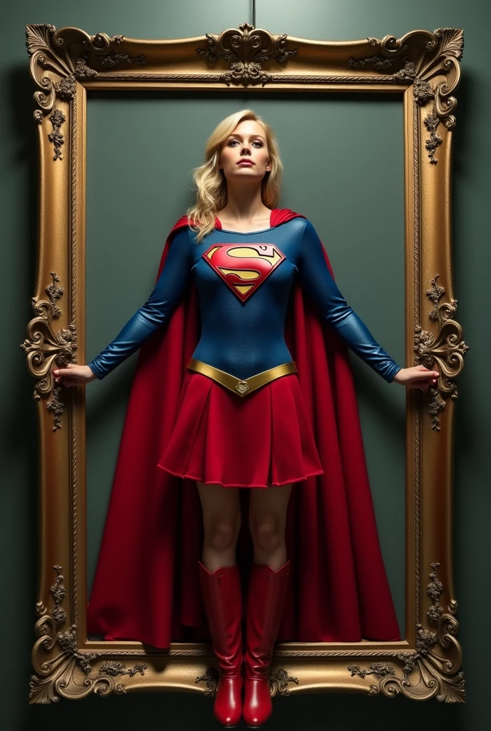 a photo of supergirl chained up in a bondage frame, spreadeagled