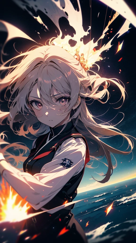 An anime girl with long hair flying in the sky, Anime Epic Artwork, hd Anime Wallpaper, Anime Wallpaper, Burning, Nightcore, Anime movie background, Anime Background, Kantai Collection Style, Promotional Art, scene!!, Spectacular anime style, by Kamisaka Sekka, Official artwork, High quality anime art style