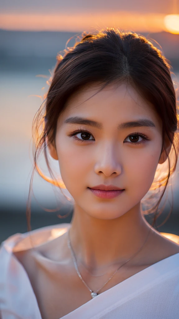 Model actress、One Woman、cool、Close-up of face、30 generation beauty、Realistic Skin、sunset