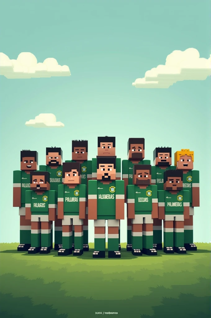 Make me a minecraft style image of the Palmeiras team in a row