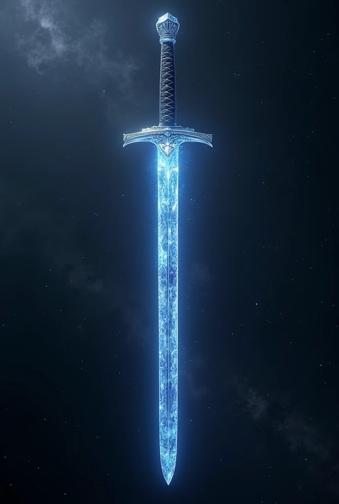 An extremely powerful katana of brilliant diamond shines in the air in the middle of the universe.