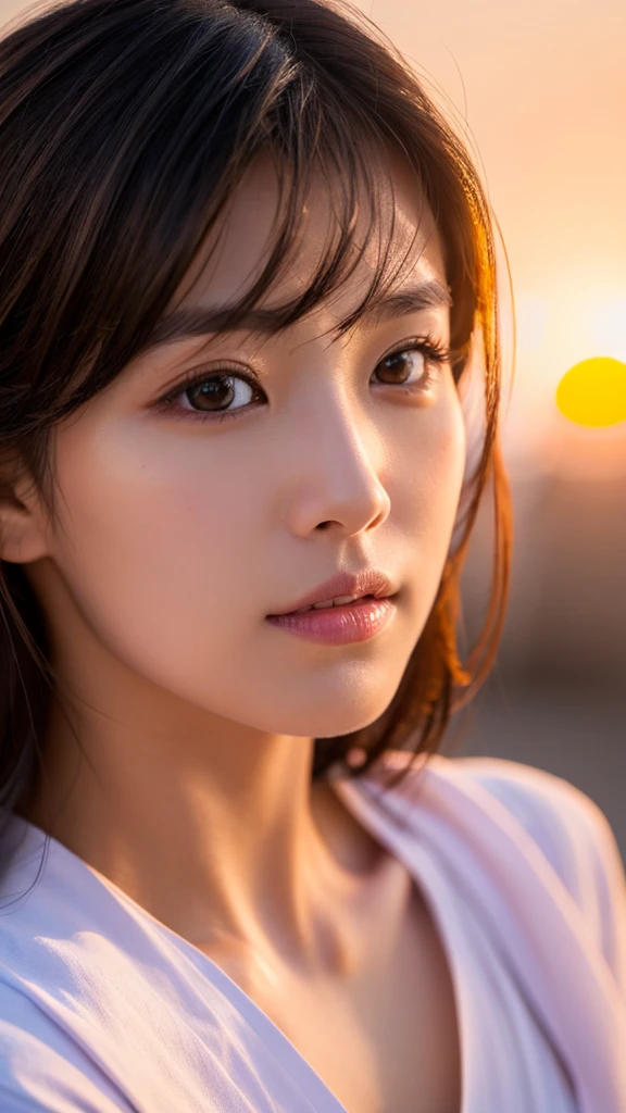 Model actress、One Woman、cool、Close-up of face、30 generation beauty、Realistic Skin、Japanese women、sunset