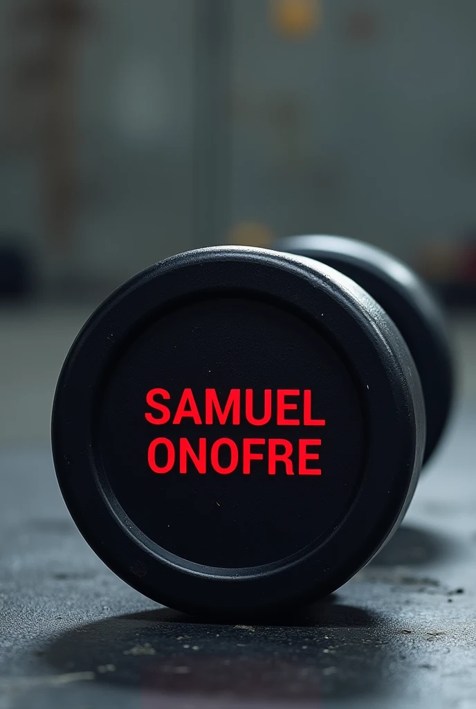 An advertisement where there is a dumbbell written Samuel Onofre in red