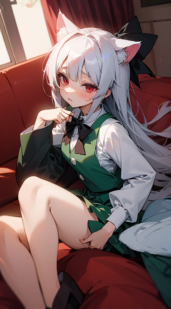 Highest quality　I have long hair　Gray Hair　Konpaku Youmu　Red eyes　I don't have anything　Cat ear　naked　ejaculation　Masturbation　ＳＥＸ　Odd Eye　One person