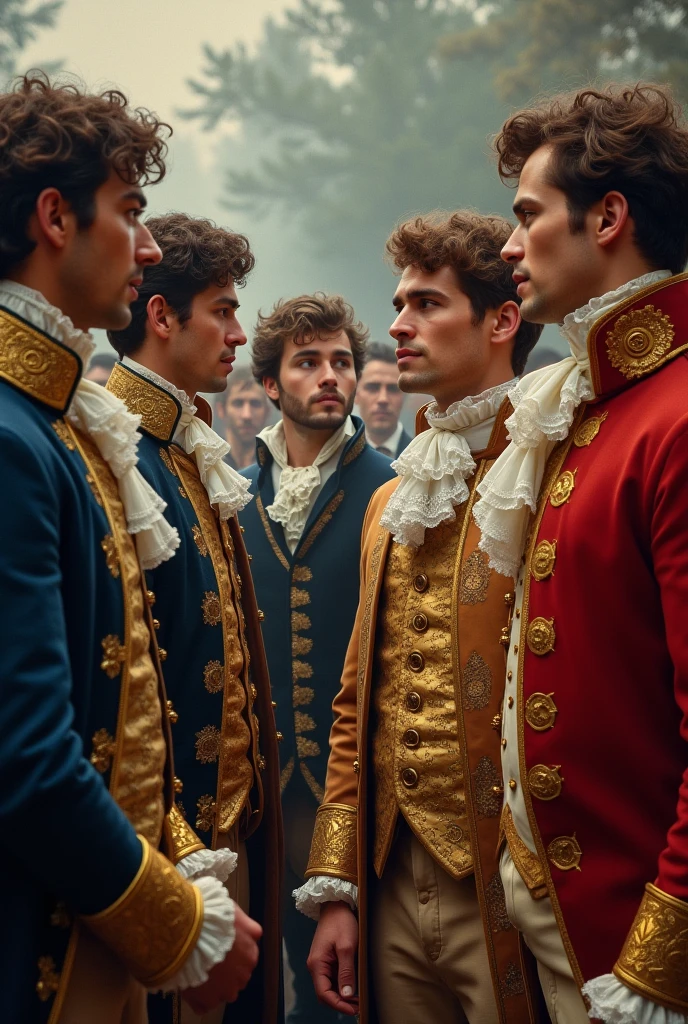 Men amazed by 18th-century clothing