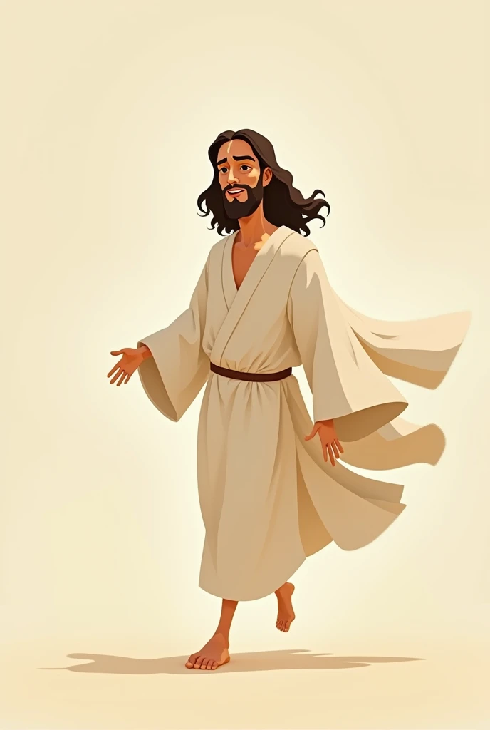 2D animated Jesus in a simpler style, rolling