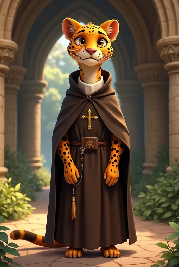 An animated leopard wearing a Dominican habit