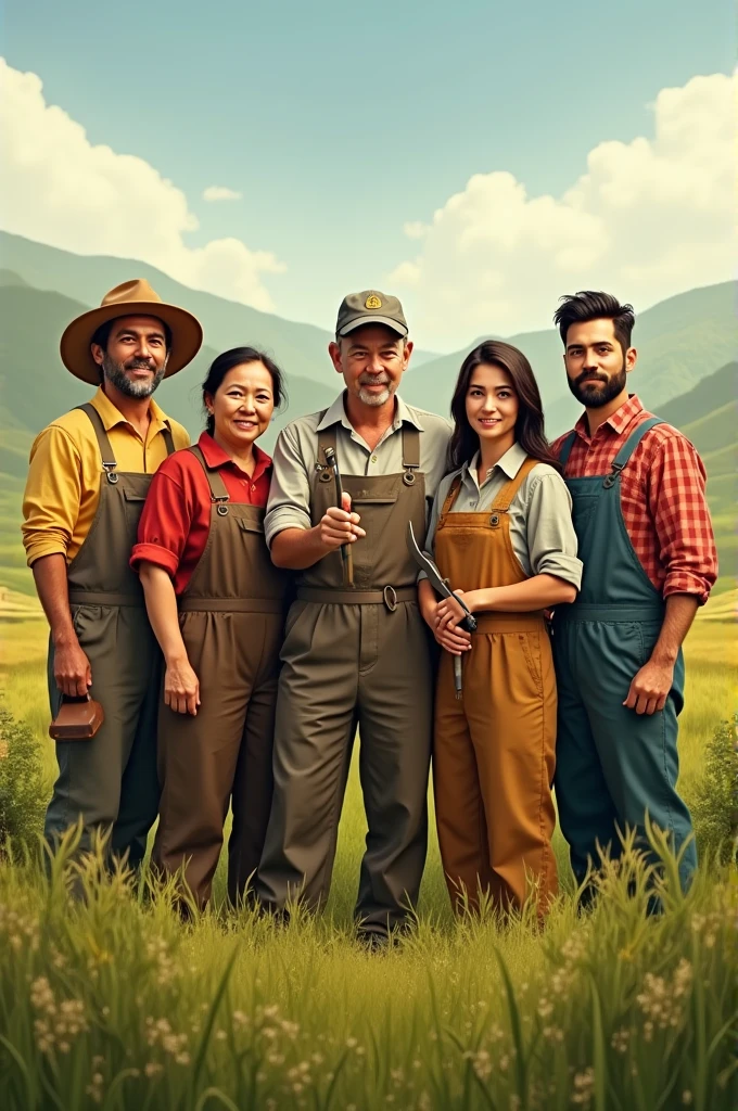 Images of 5 people together, two men and three women working in the field and saying we are 5 brothers and we are worth gold