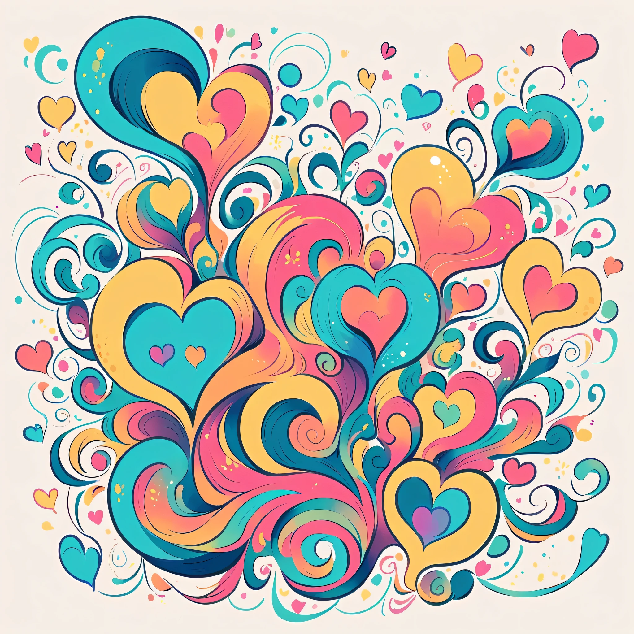 Micho style, Simple Line Initialism,Abstract art,No Background, colorful hearts ,Cute Aliens