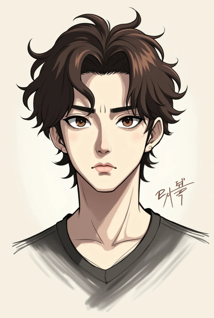 Make me a simple image like a sketch, of Bangchan from Stray Kids animated, but make it a tío boceti