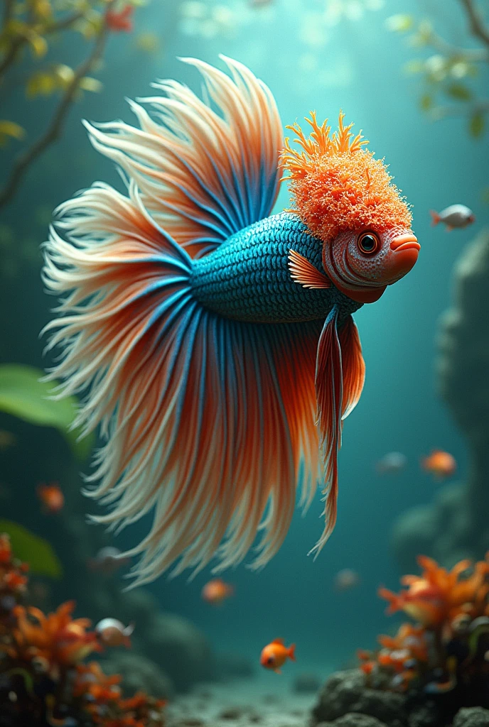 Betta fish with flowerhorn head.