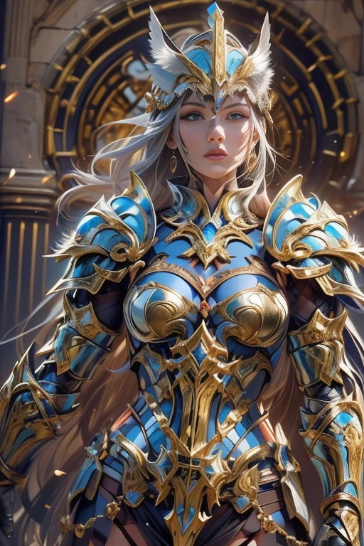 Full body of an armored goddess standing in the wilderness with a sword,((Highest quality)),(Ultra-high resolution),(Very detailed),(Detailed Description),((The best CG)),(A masterpiece of art),Ultra-detailed art,Amazing painting art,(精密なディテールを備えたFantasy art:1.5), Beautiful and well-proportioned face:1.6,Cleavage:1.6,Armor with great attention to detail:1.6,Intricate and fine decoration:1.7, Crystal Sparkle:1.6,((masterpiece, Highest quality, Very detailedCG, unity 8k wallpaper )),Official Art,Very detailed,(Fractal Art:1.3),Most detailed, Fantasy art, 8K high quality, detailed art,Goddess Athena,Valkyrie,Perfect Face,Silver armor,Helmet with a visible face,Sunset wasteland,Mythological battle