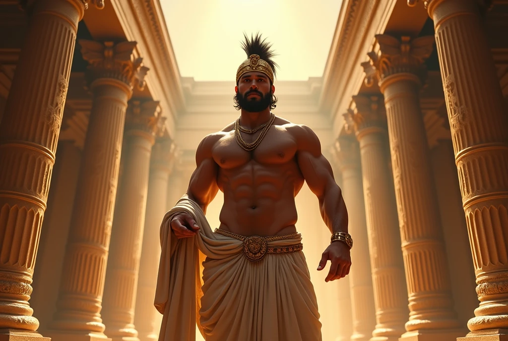 An ancient greek man, Chico, greek god, muscular, Graced, man de 30 años con poderosa presencia, greek headdress, ((wearing detailed greek tunics)), standing inside the greek temple, Intricate, elegant, Very detailed, masterpiece, extremely detailed, detailed background, Whole body, Best Quality, ancient greek architecture, Ancient Greece, eyes, man, (((newly dressed))), bare chest, (((body hair+++))), one arm up, low waist thong, big bulging crotch, male face, illuminated by golden sunlight, seductive look, sexy, curtains hanging from the ceiling, NSFW