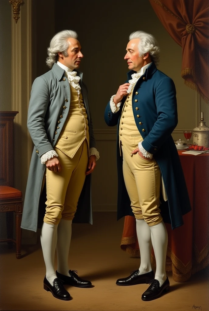 Men conversing in 18th-century clothing